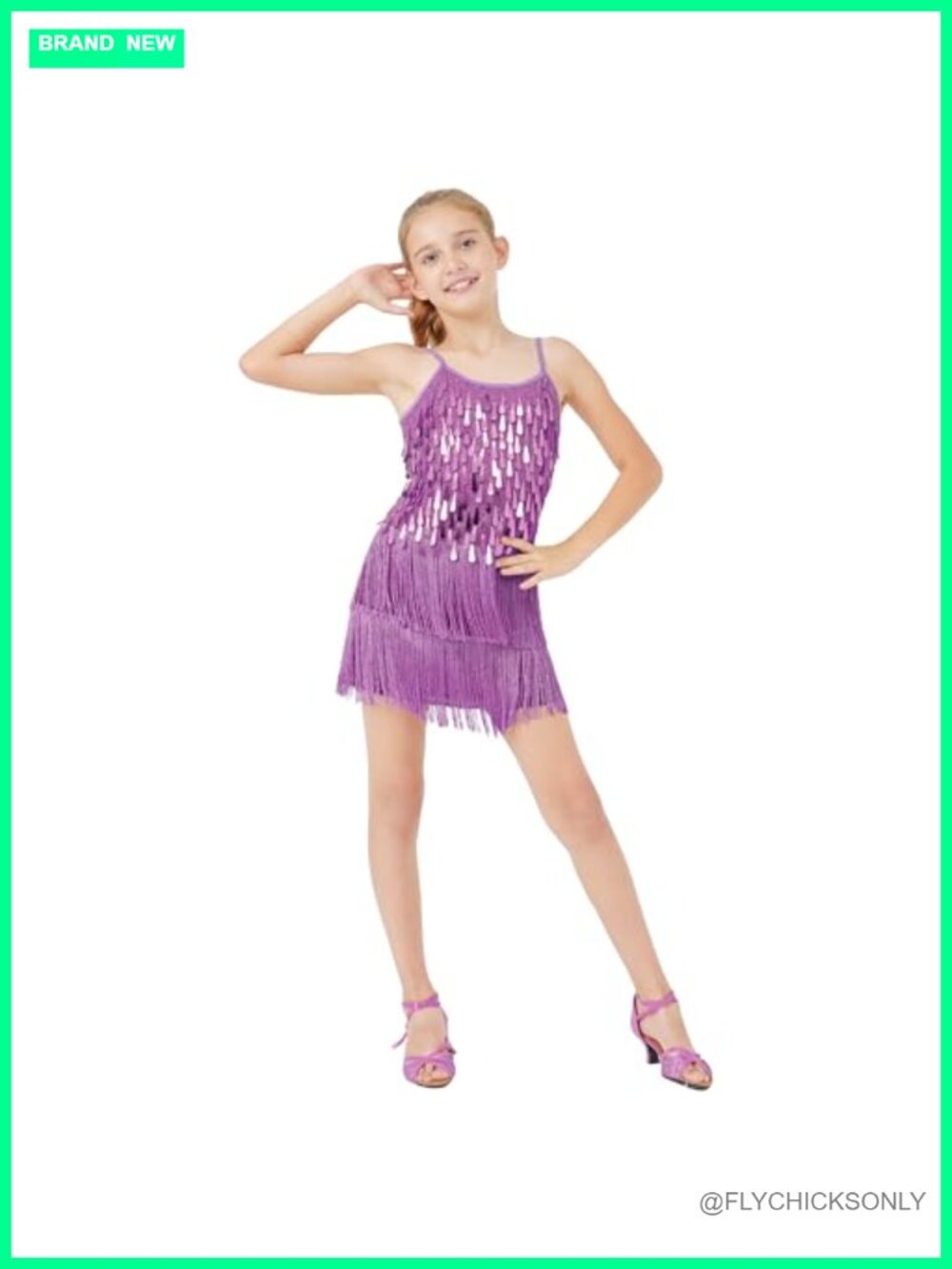 Girls Sequin Fringe Dance Dress with Shorts, 1920s Flapper Latin Costume